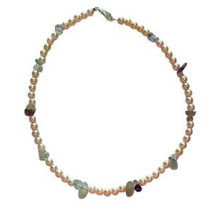 Fluorite and Pearl Beaded Necklace